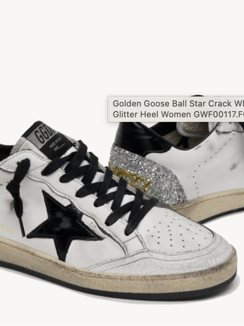 Golden Goose White Leather Ball Star Sneaker with Black Star & Silver Heel - Picture 2 of 9